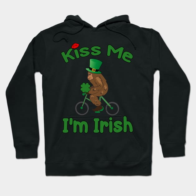 Bigfoot Kiss Me I'm Irish Sasquatch on a Bike Hoodie by 4Craig